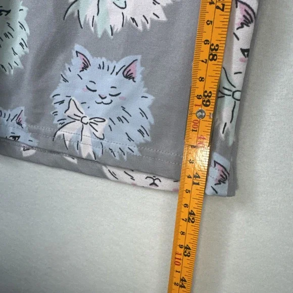 Munki Munki Pajama Set XL Gray Pastel Cat Face Bow Print Button Up Super Soft - Picture 11 of 11